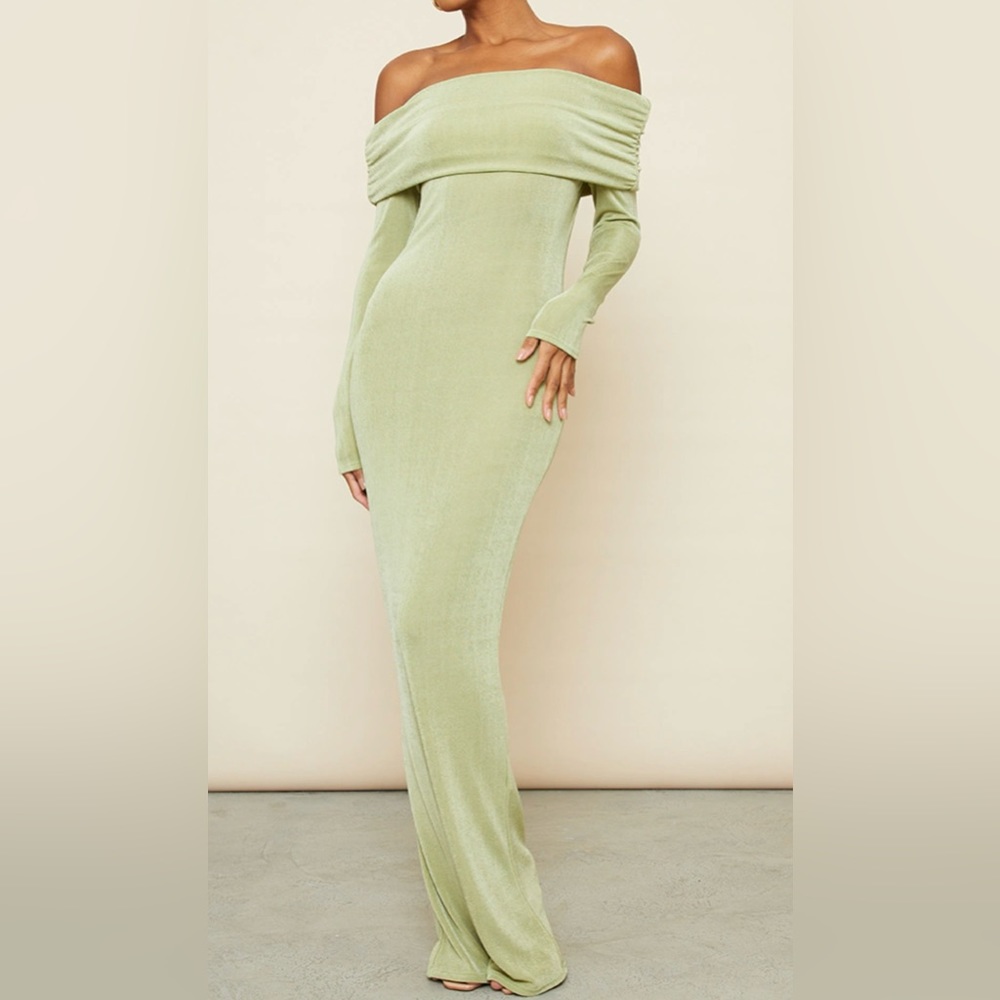 Sageoff shoulder slinky dress
